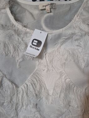 Mystree Ivory Feather-Trim Sleeveless Top